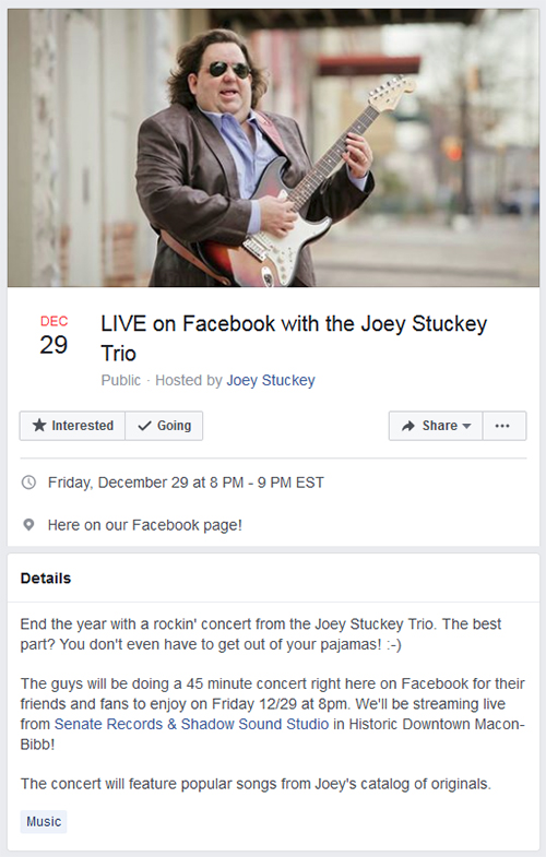 Joey Stuckey Trio LIVE on Facebook on 12-29-17