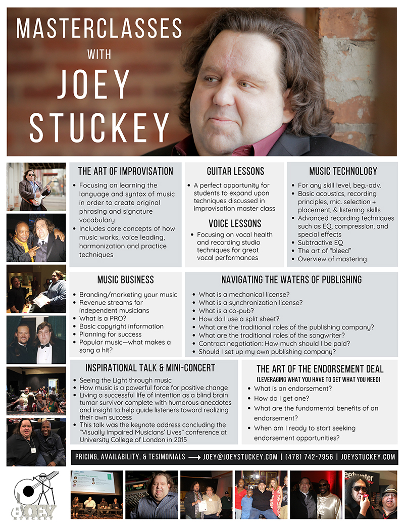 Joey Stuckey Master Class Menu