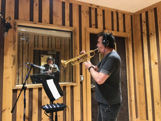 Al Chez tracking trumpet and Darrell Hendricks tracking trombone